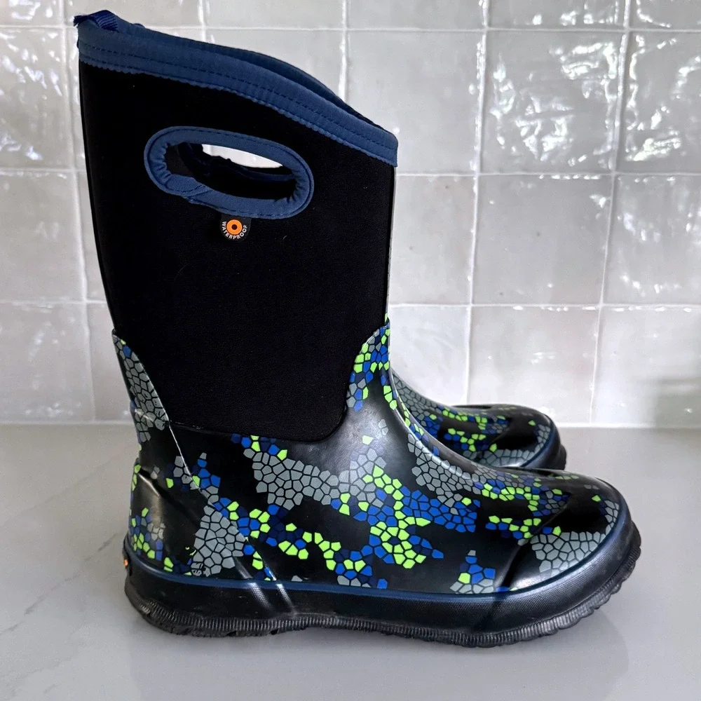Bogs Classic Axel Rain Snow Boots Youth 5 Black Blue Green Waterproof Insulated